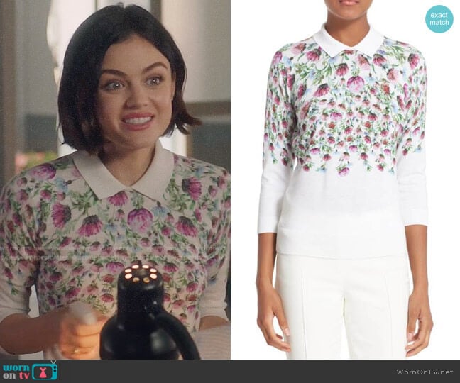 Ted Baker Karn Thistle Print Cotton Sweater worn by Stella Abbott (Lucy Hale) on Life Sentence