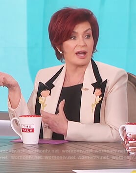 Sharon’s white floral embroidered jacket on The Talk