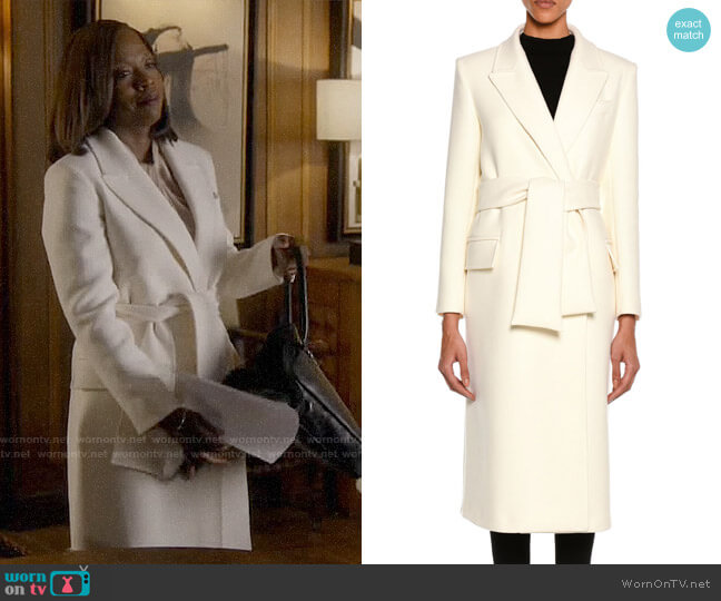 Tom Ford Tailored Wool Long Coat with Belt worn by Annalise Keating (Viola Davis) on How to Get Away with Murder