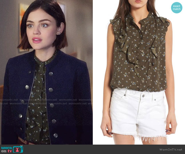 Treasure & Bond Ruffle Sleeveless Top worn by Stella Abbott (Lucy Hale) on Life Sentence