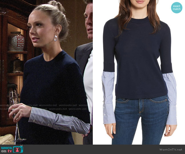 Veronica Beard Roscoe Sweater in Navy worn by Abby Newman (Melissa Ordway) on The Young and the Restless