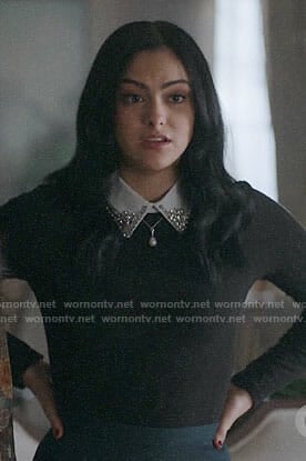 Veronica’s black top with embellished collar on Riverdale