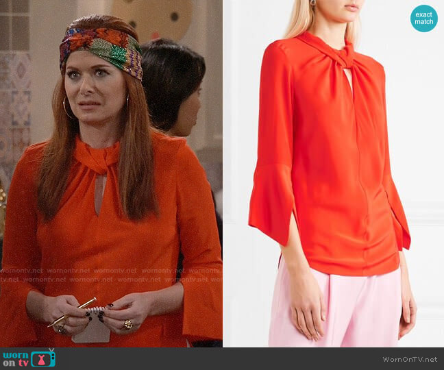 Victoria Beckham Twist-Front Blouse worn by Grace Adler (Debra Messing) on Will and Grace