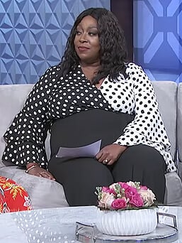 Loni’s colorblock polka dot print jumpsuit on The Real