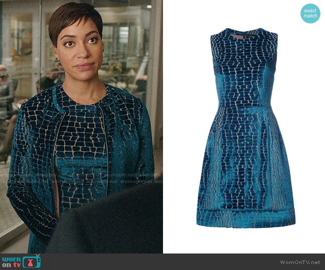 Yigal Azrouël Crocodile Effect Velvet Dress worn by Lucca Quinn (Cush Jumbo) on The Good Fight