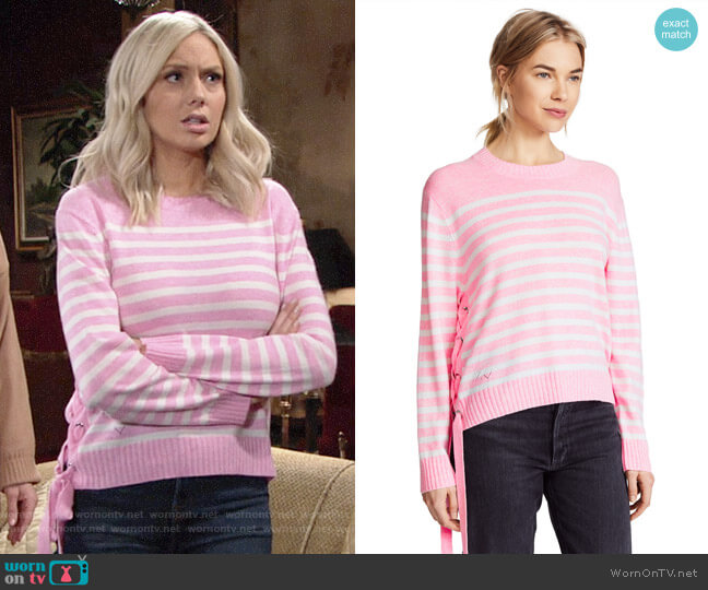 Zadig & Voltaire Franny Stripe Sweater in Flamingo worn by Abby Newman (Melissa Ordway) on The Young and the Restless