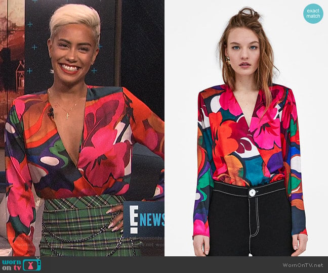 Zara Floral Print Bodysuit worn by Sibley Scoles on E! News