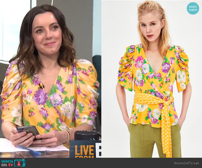 Zara Floral Top with Polka Dots worn by Melanie Bromley on E! News