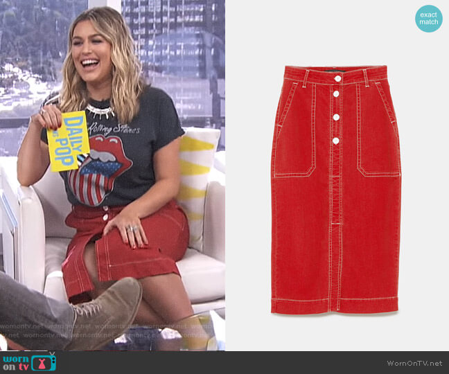 Zara Skirt with Contrasting Topstitching worn by Carissa Loethen Culiner on E! News