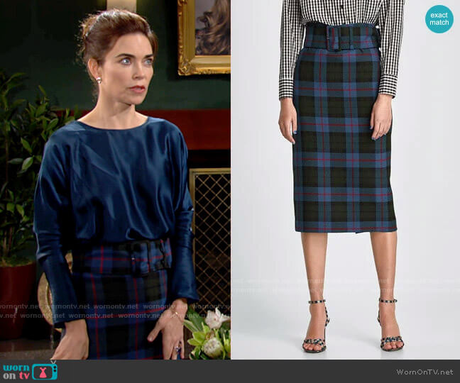Zara Checked Skirt worn by Victoria Newman (Amelia Heinle) on The Young and the Restless