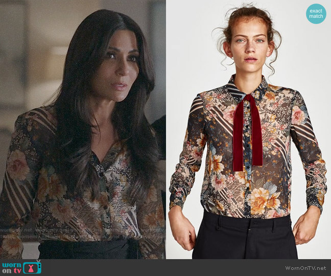 Zara Floral Patchwork Blouse worn by Hermione Lodge (Marisol Nichols) on Riverdale
