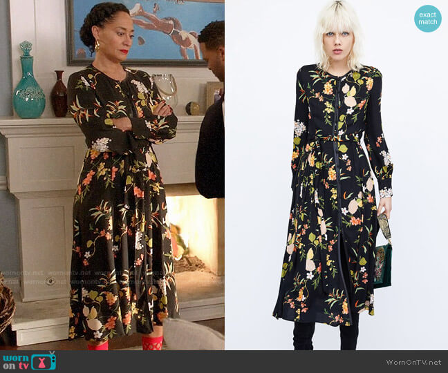 Zara Printed Midi Dress worn by Rainbow Johnson (Tracee Ellis Ross) on Black-ish