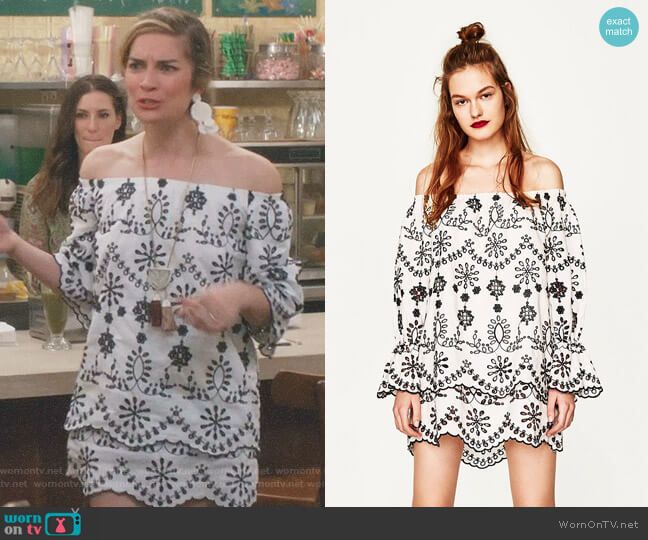 Zara Short Dress with Schiffli Embroidery worn by Alexis Rose (Annie Murphy) on Schitts Creek