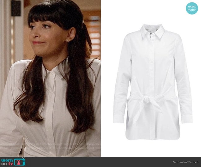 3.1 Phillip Lim Tie-front cotton-poplin shirt worn by Cece Parekh (Hannah Simone) on New Girl