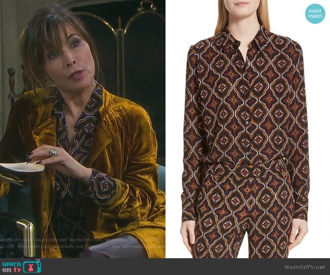 ALC Aubrey Print Silk Top worn by Kate Roberts (Lauren Koslow) on Days of our Lives