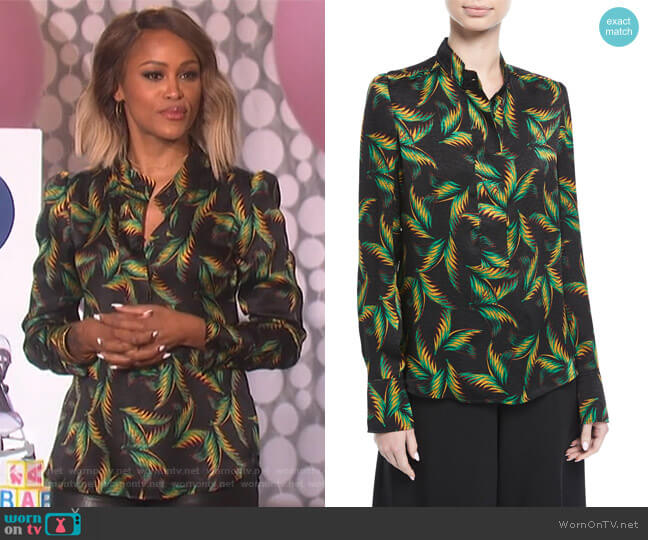 ALC Gosford Button-Front Printed Silk Top worn by Eve on The Talk