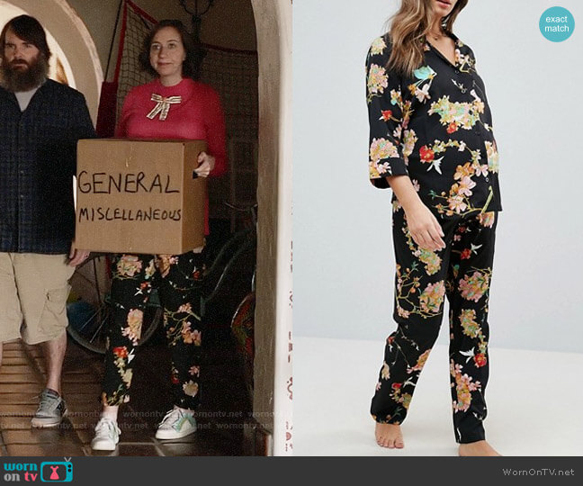 Maternity Dark Floral Shirt & Pants Pajama Set from ASOS worn by Carol Pilbasian (Kristen Schaal) on Last Man On Earth