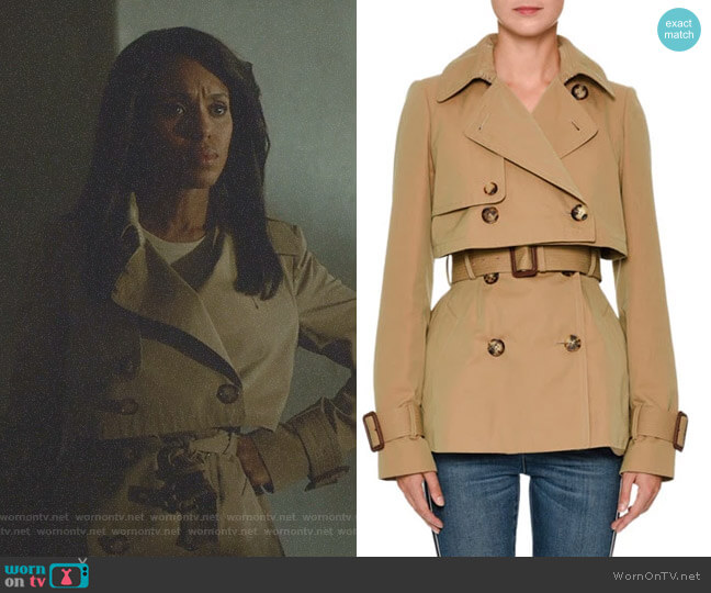 Alexander McQueen Double-Breasted Cotton Short Trench Coat worn by Olivia Pope (Kerry Washington) on Scandal