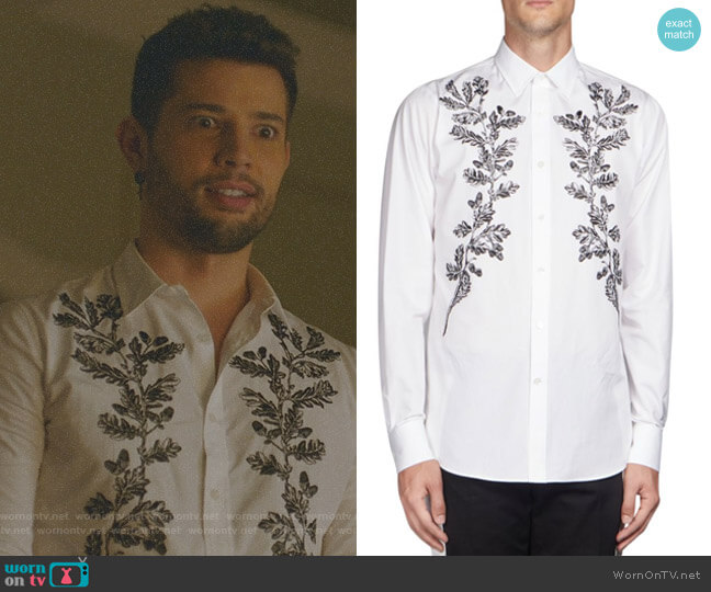 Alexander McQueen Embroidered Leaves Button-Down Shirt worn by Sam Flores (Rafael de la Fuente) on Dynasty