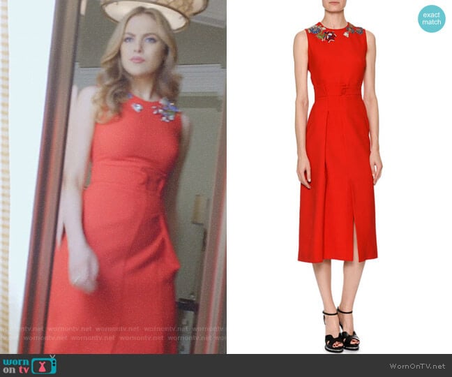 Alexander McQueen Cocktail Dress with Jeweled Embellishment worn by Fallon Carrington (Elizabeth Gillies) on Dynasty