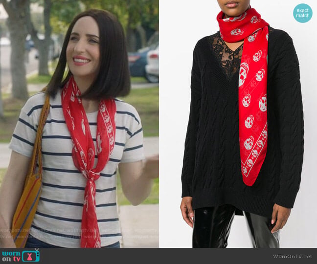 Alexander McQueen Skull Scarf worn by Jennifer Short (Zoe Lister-Jones) on Life in Pieces