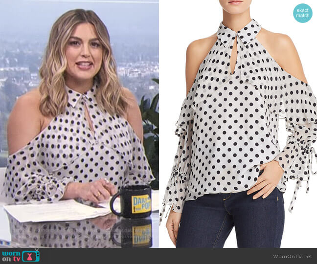 Alice + Olivia Blayne Polka Dot Cold-Shoulder Top worn by Carissa Loethen Culiner on E! News