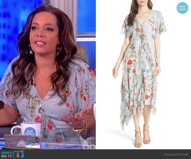 Alice + Olivia Kadence Ruffled Silk & Lace Midi Dress worn by Sunny Hostin on The View