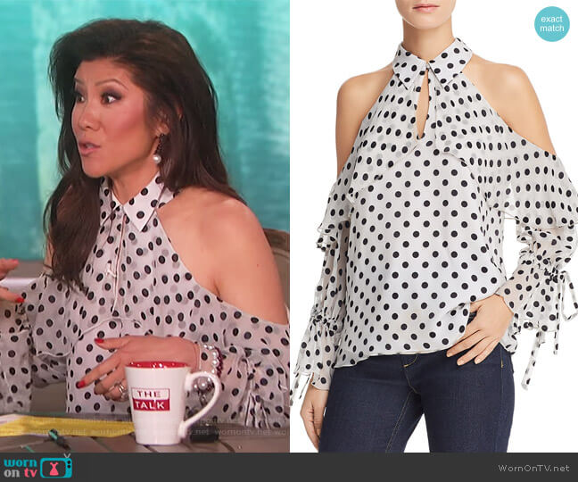 Alice + Olivia Blayne Polka Dot Cold-Shoulder Top worn by Julie Chen on The Talk