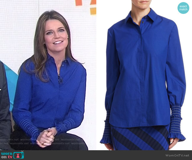 Altuzarra Jorda Ruched Sleeve Blouse worn by Savannah Guthrie on Today