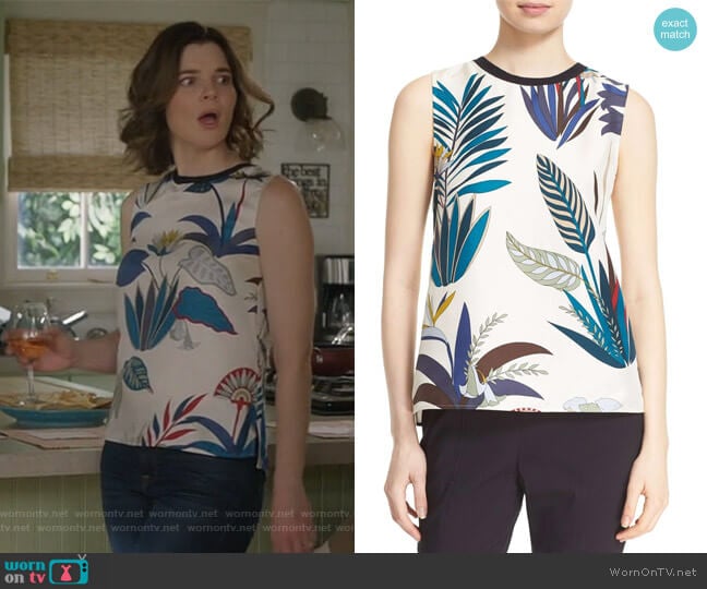 Tory Burch Amalie Silk Shell worn by Heather Hughes (Betsy Brandt) on Life in Pieces