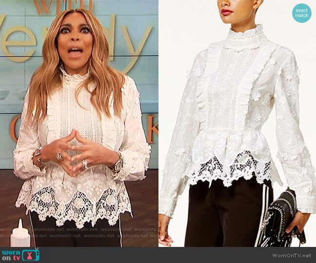 Anna Sui Lace Peplum Top worn by Wendy Williams on The Wendy Williams Show