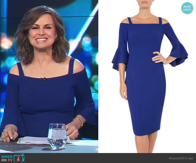 Anthea Crawford Cobalt Cold Shoulder Dress worn by Lisa Wilkinson on The Project