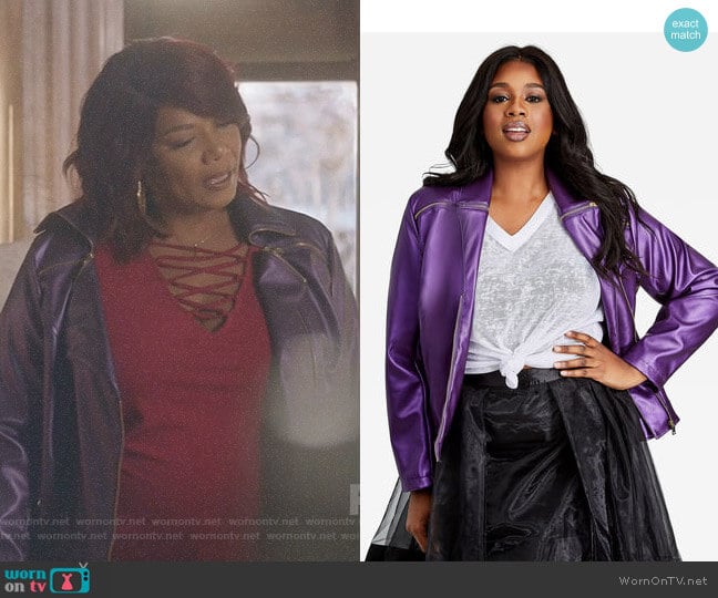 Ashley Stewart Metallic Moto Jaket worn by Carlotta Brown (Queen Latifah) on Star