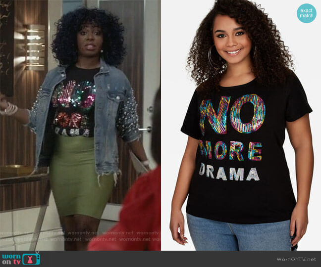 Ashley Stewart Sequined No More Drama Tee worn by Porsha Taylor (Ta'Rhonda Jones) on Empire