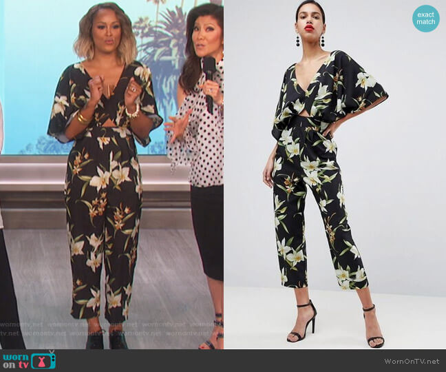Asos Jumpsuit with Kimono Sleeve in Lily Print worn by Eve on The Talk