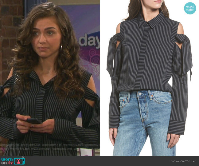 BP. Stripe Bow Cold Shoulder Top worn by Ciara Brady (Victoria Konefal) on Days of our Lives