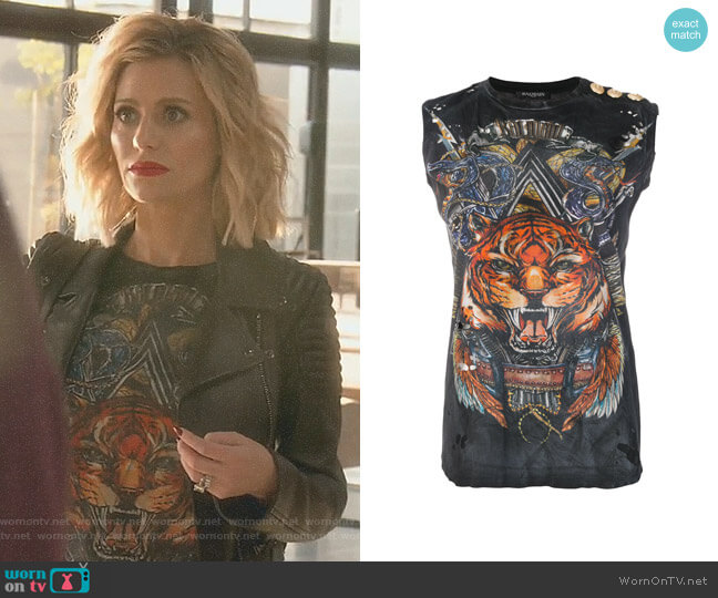 Balmain Printed Cotton T-Shirt worn by Dorit Kemsley on The Real Housewives of Beverly Hills