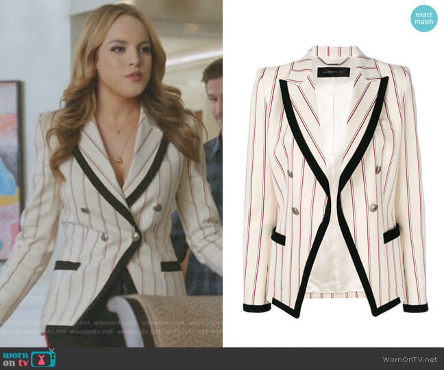 Barbara Bui Striped Contrast Fitted Blazer worn by Fallon Carrington (Elizabeth Gillies) on Dynasty