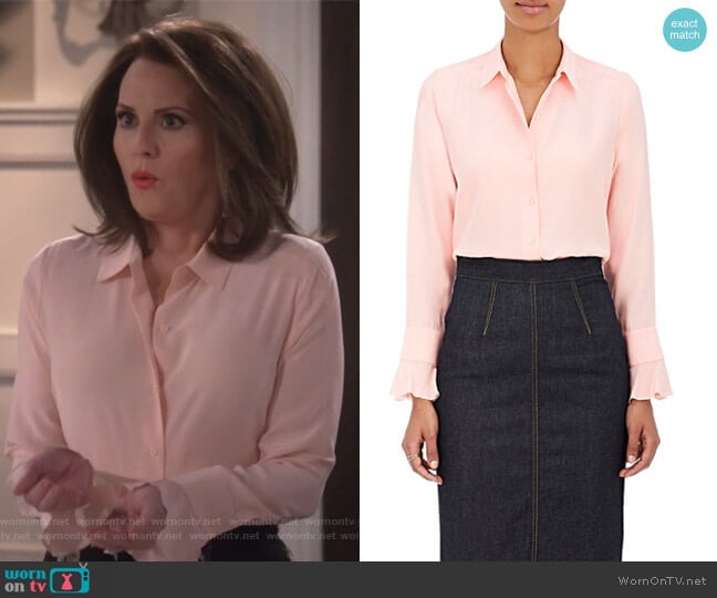 Barneys New York Silk Satin-Back Crepe Blouse worn by Karen Walker (Megan Mullally) on Will and Grace