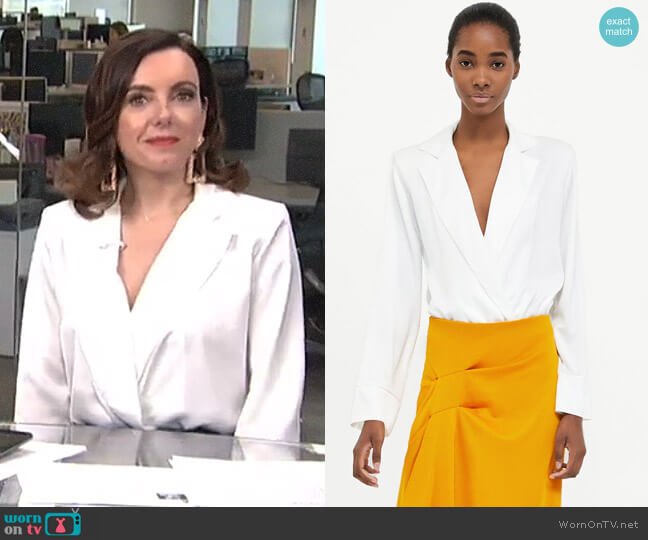 Zara Bodysuit with Shoulder Pads worn by Melanie Bromley on E! News
