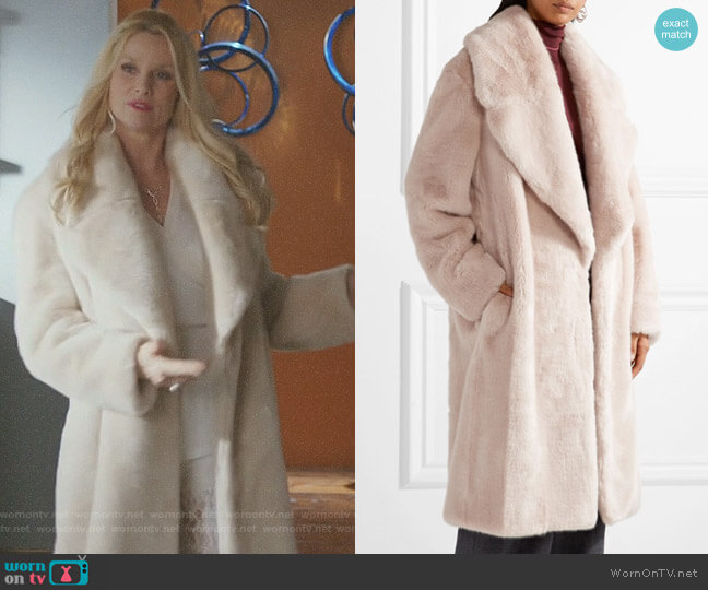Cédric Charlier Oversized faux fur coat worn by Alexis Carrington (Elaine Hendrix) on Dynasty