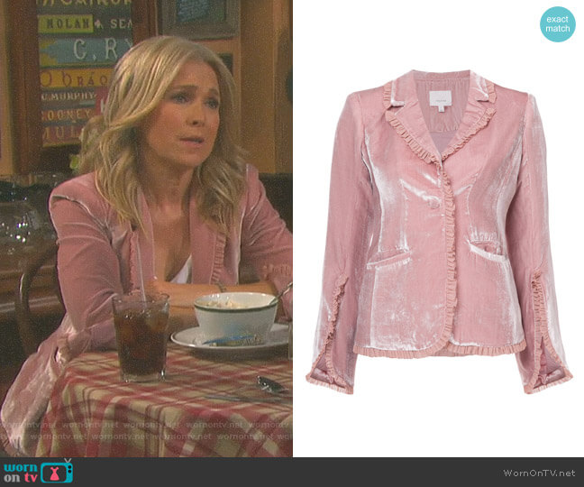 Cinq a Sept Velvet Ruffled Blazer worn by Jennifer Horton (Melissa Reeves) on Days of our Lives
