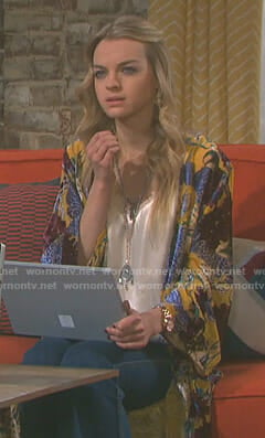 Claire’s yellow floral kimono jacket on Days of our Lives