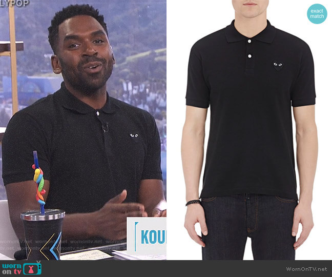 Comme des Garcons PLAY Piqué Polo Shirt worn by Justin Sylvester on E! News