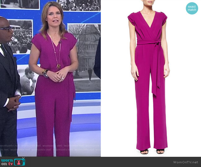 Diane von Furstenberg Purdy Tie-Waist Crepe Jumpsuit worn by Savannah Guthrie on Today