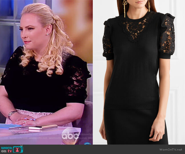 Dolce & Gabbana Ruffled georgette-trimmed lace and wool-blend top worn by Meghan McCain on The View