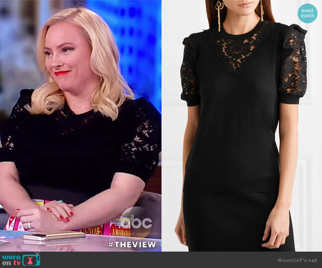 Dolce & Gabbana Short-Sleeve Crewneck Pullover Wool-Blend Top worn by Meghan McCain on The View