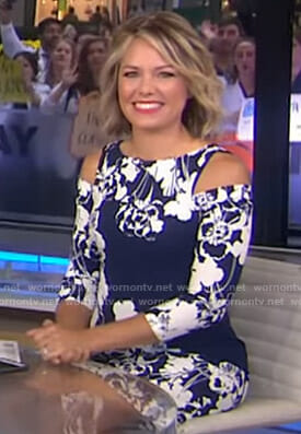 Dylan’s navy cold-shoulder floral dress on Today
