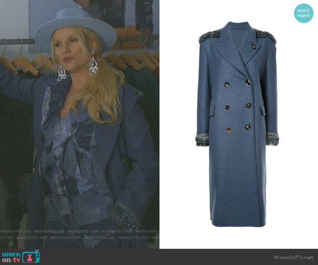 Ermanno Scervino Sequin Detailed Double Breasted Coat worn by Alexis Carrington (Elaine Hendrix) on Dynasty