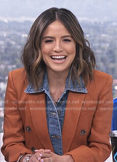 Erin’s orange padded shoulder blazer on E! News Daily Pop